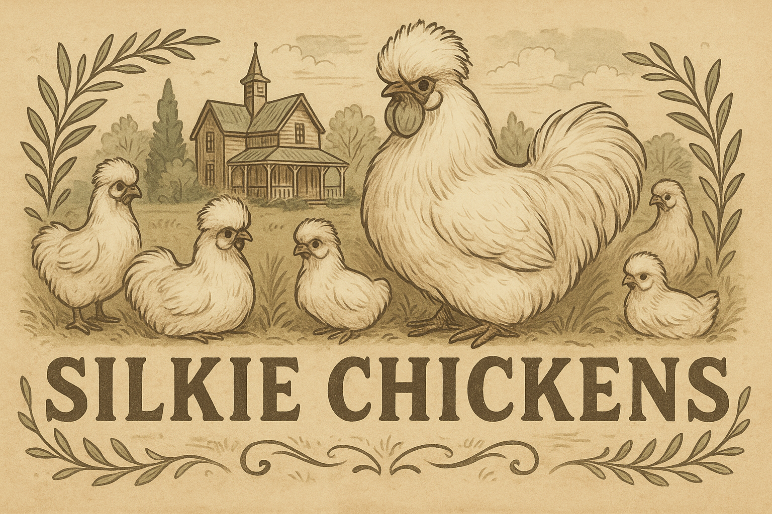 Illustration of Silkie chickens